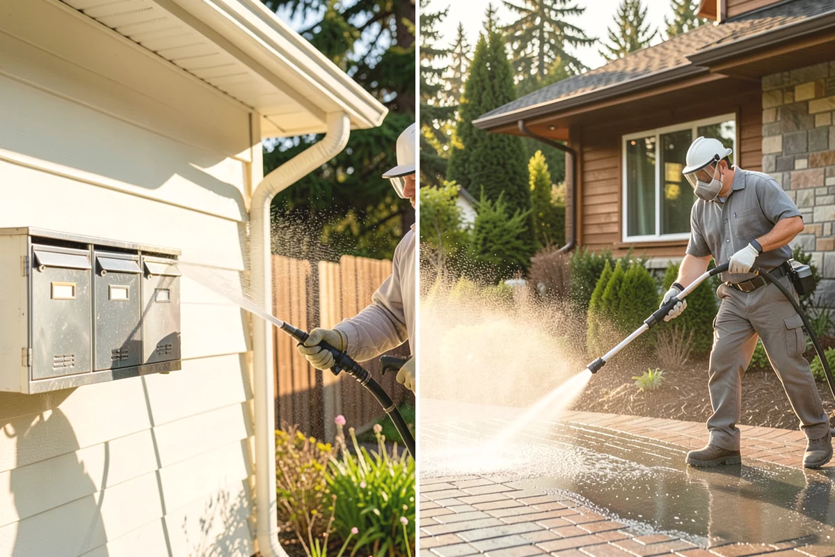 Gutter Brightening in Mercer Island, King County, WA - Pre-rinse the gutter exteriors to remove loose dirt