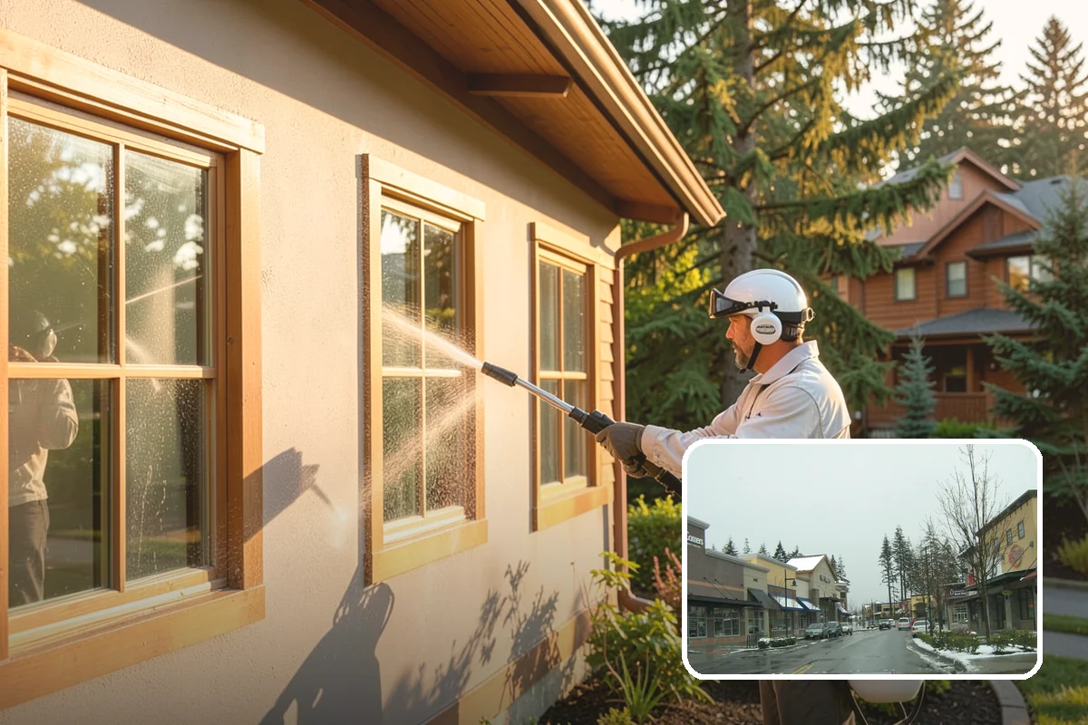 Gutter Brightening in Mill Creek, Snohomish County, WA - Lifts chalky weathered film that plain washing misses
