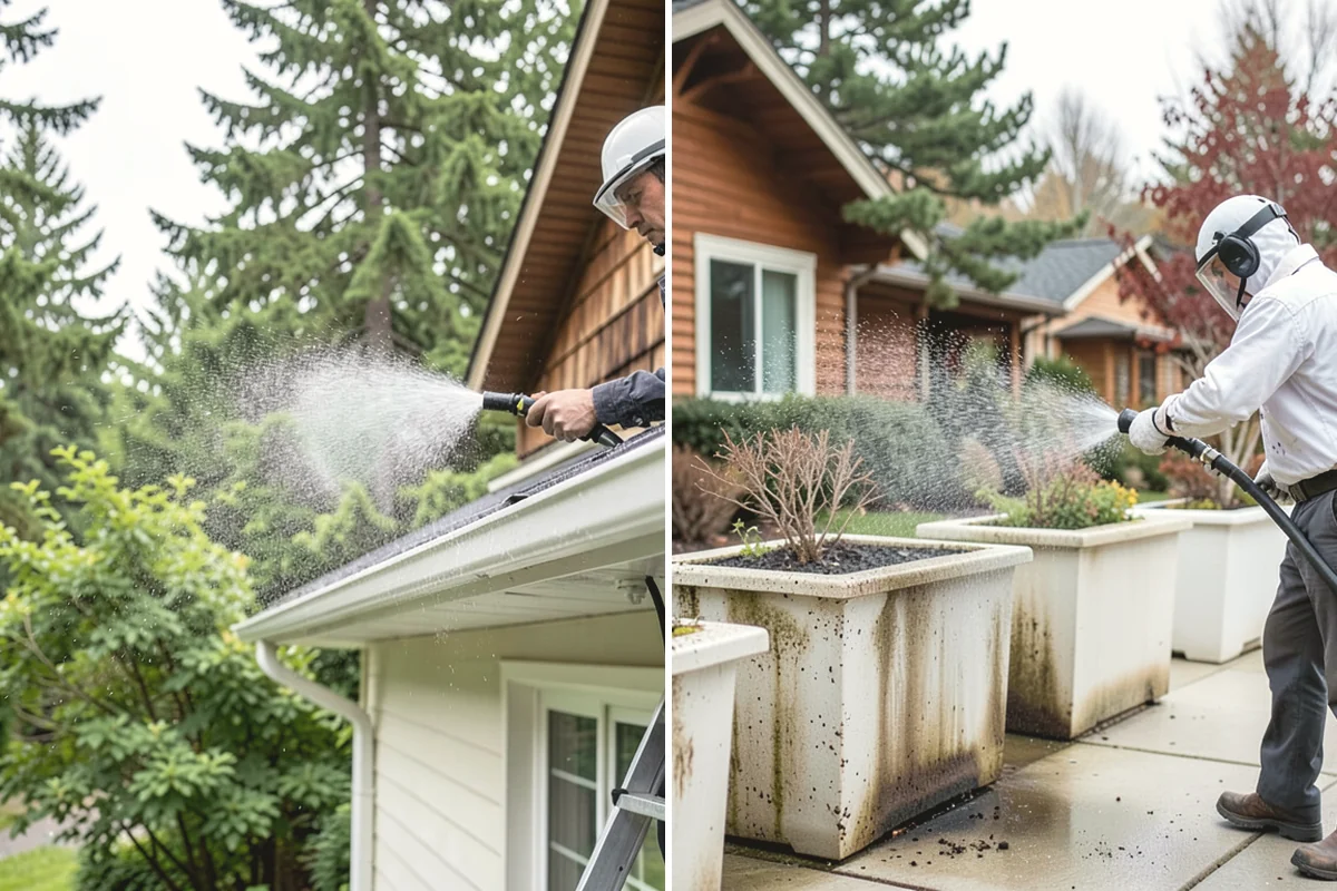 Gutter Brightening in Mill Creek, Snohomish County, WA - Pre-rinse the gutter exteriors to remove loose dirt