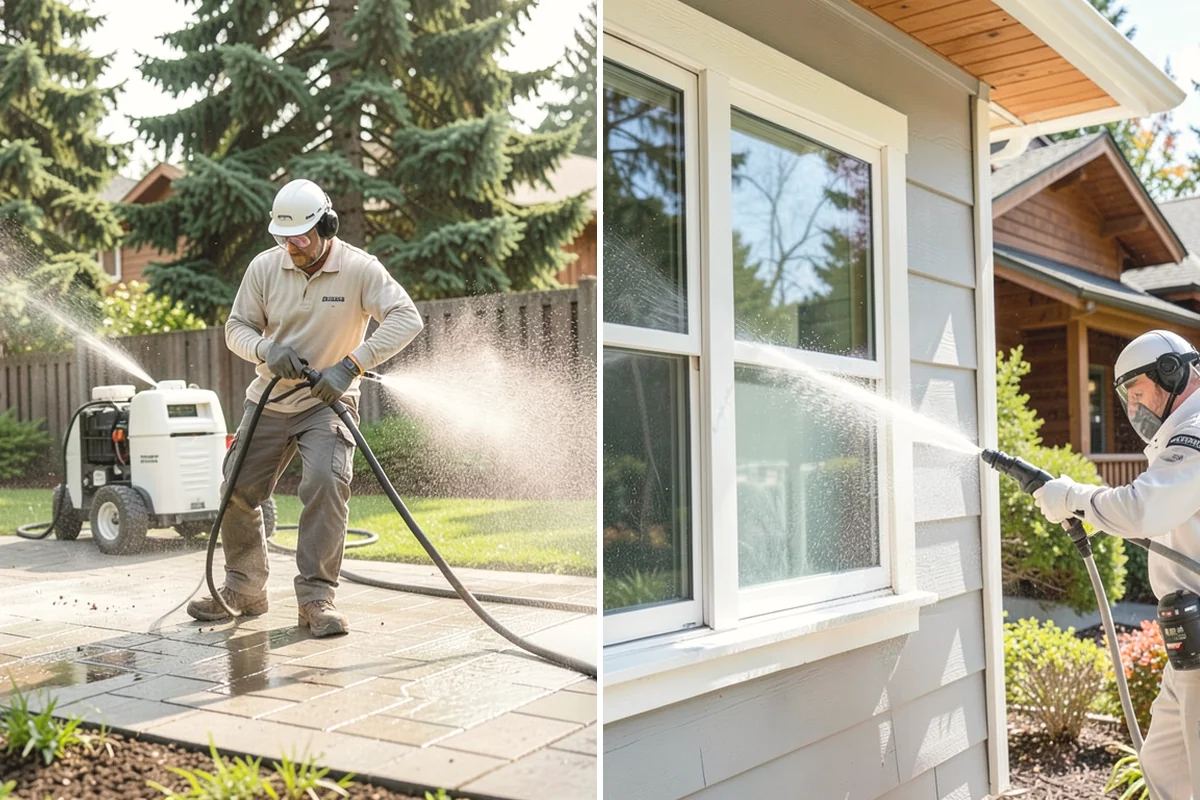 Gutter Brightening in Monroe, Snohomish County, WA - Pre-rinse the gutter exteriors to remove loose dirt