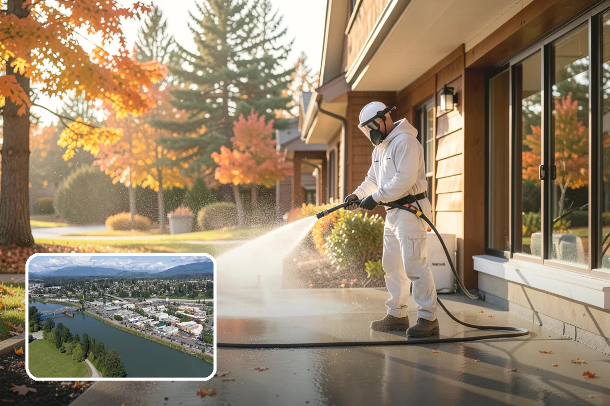 Gutter Brightening in Mount Vernon, Skagit County, WA - Lifts chalky weathered film that plain washing misses