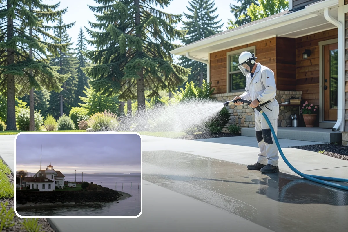Gutter Brightening in Mukilteo, Snohomish County, WA - Lifts chalky weathered film that plain washing misses