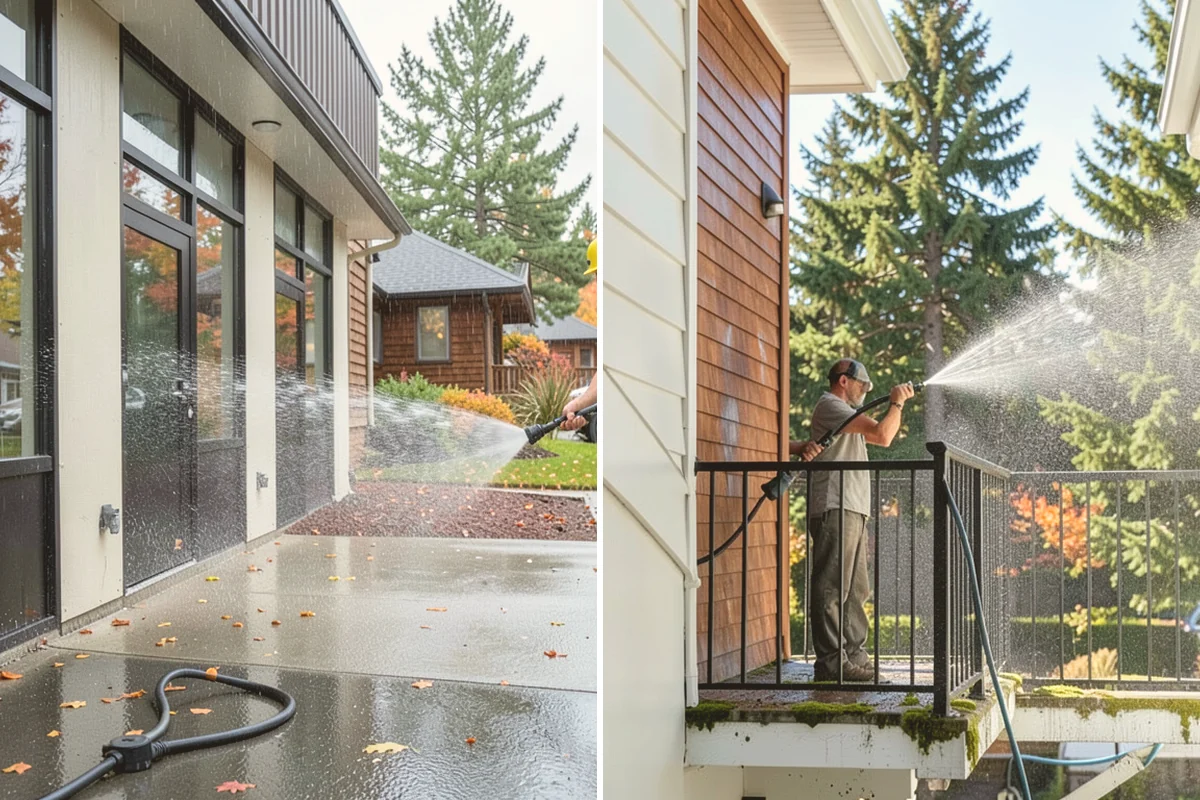 Gutter Brightening in Orting, Pierce County, WA - Pre-rinse the gutter exteriors to remove loose dirt