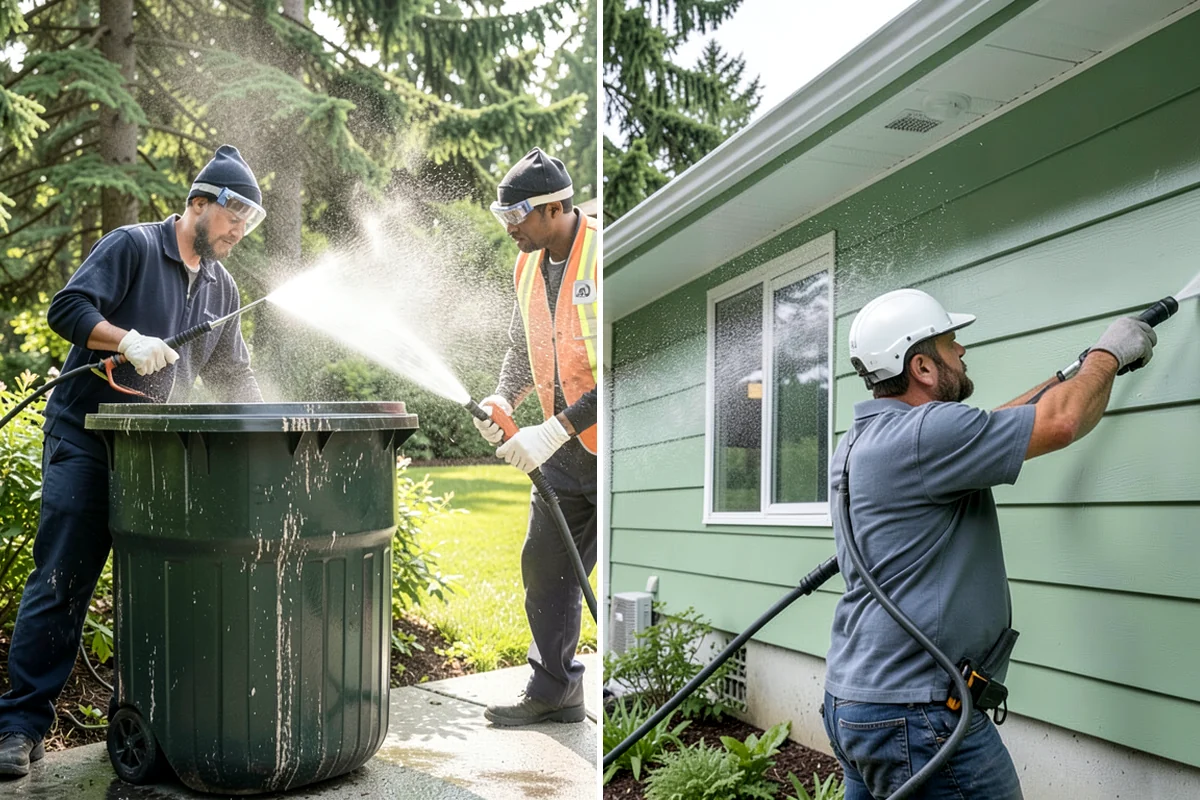 Gutter Brightening in Pacific, King County, WA - Pre-rinse the gutter exteriors to remove loose dirt