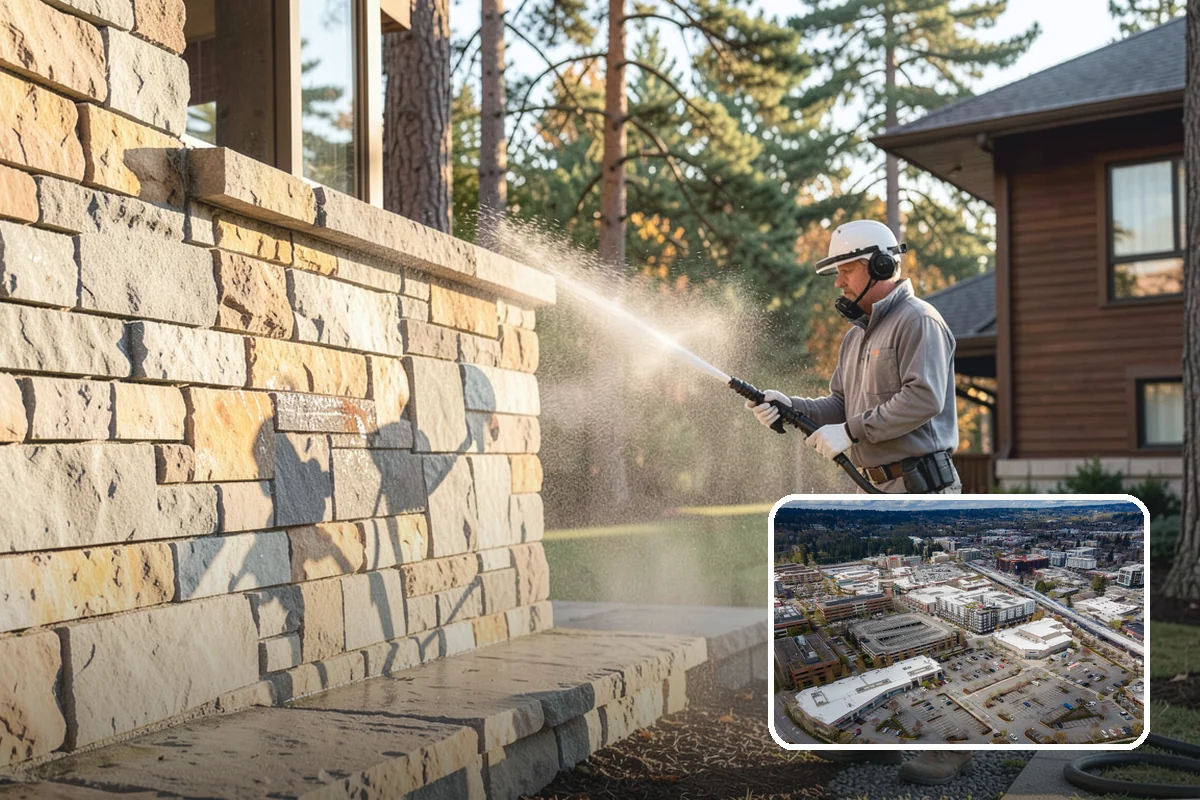 Gutter Brightening in Redmond, King County, WA - Lifts chalky weathered film that plain washing misses