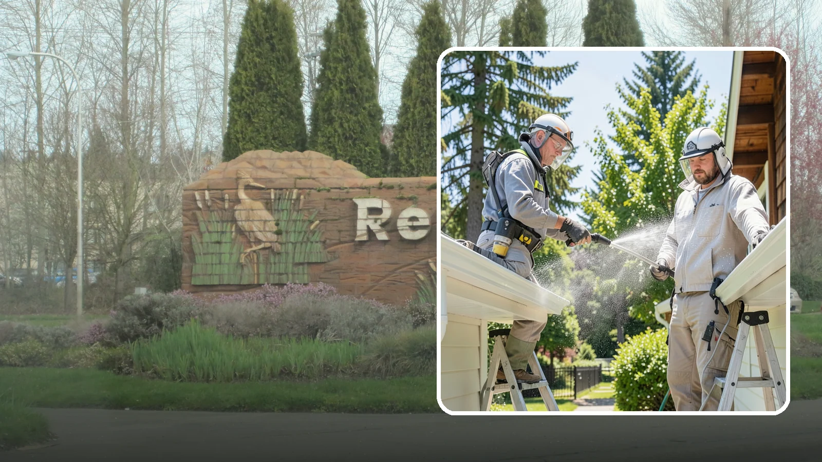Gutter Brightening in Renton, King County, WA - A brightening treatment that lifts dull, chalky buildup from gutter exteriors to renew their factory sheen.