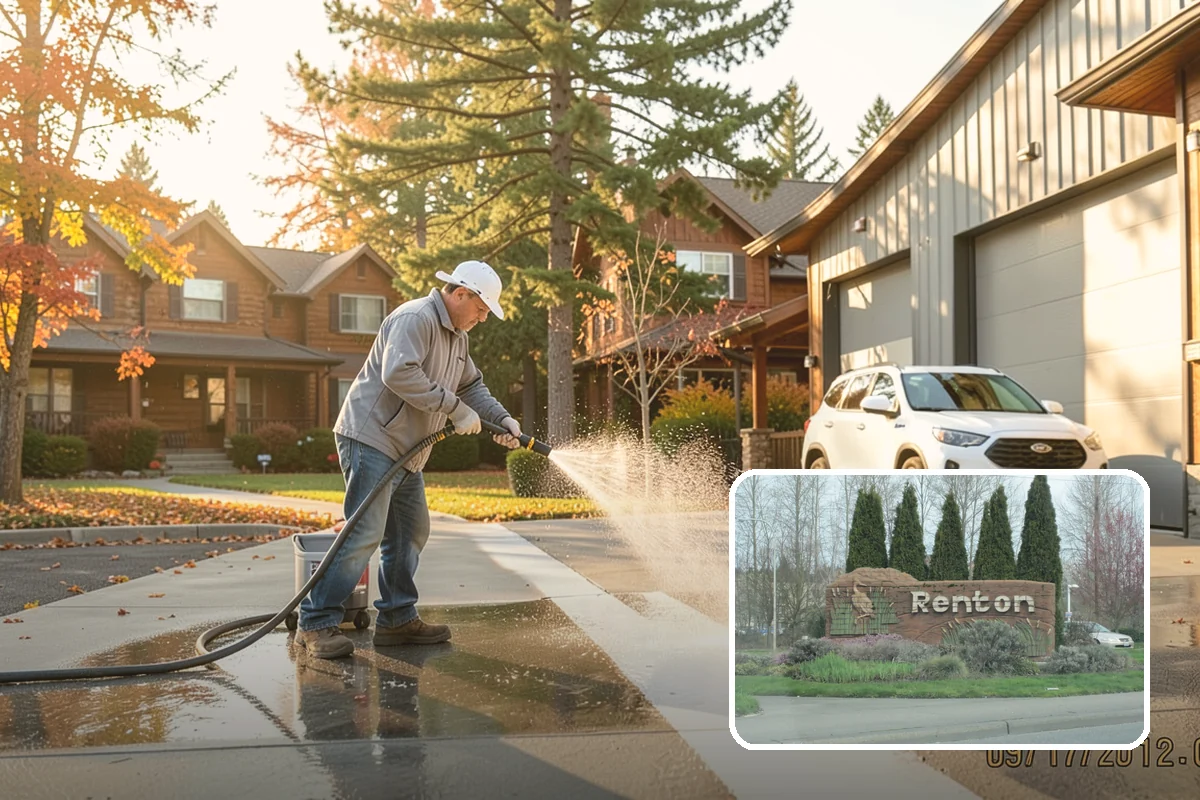 Gutter Brightening in Renton, King County, WA - Lifts chalky weathered film that plain washing misses