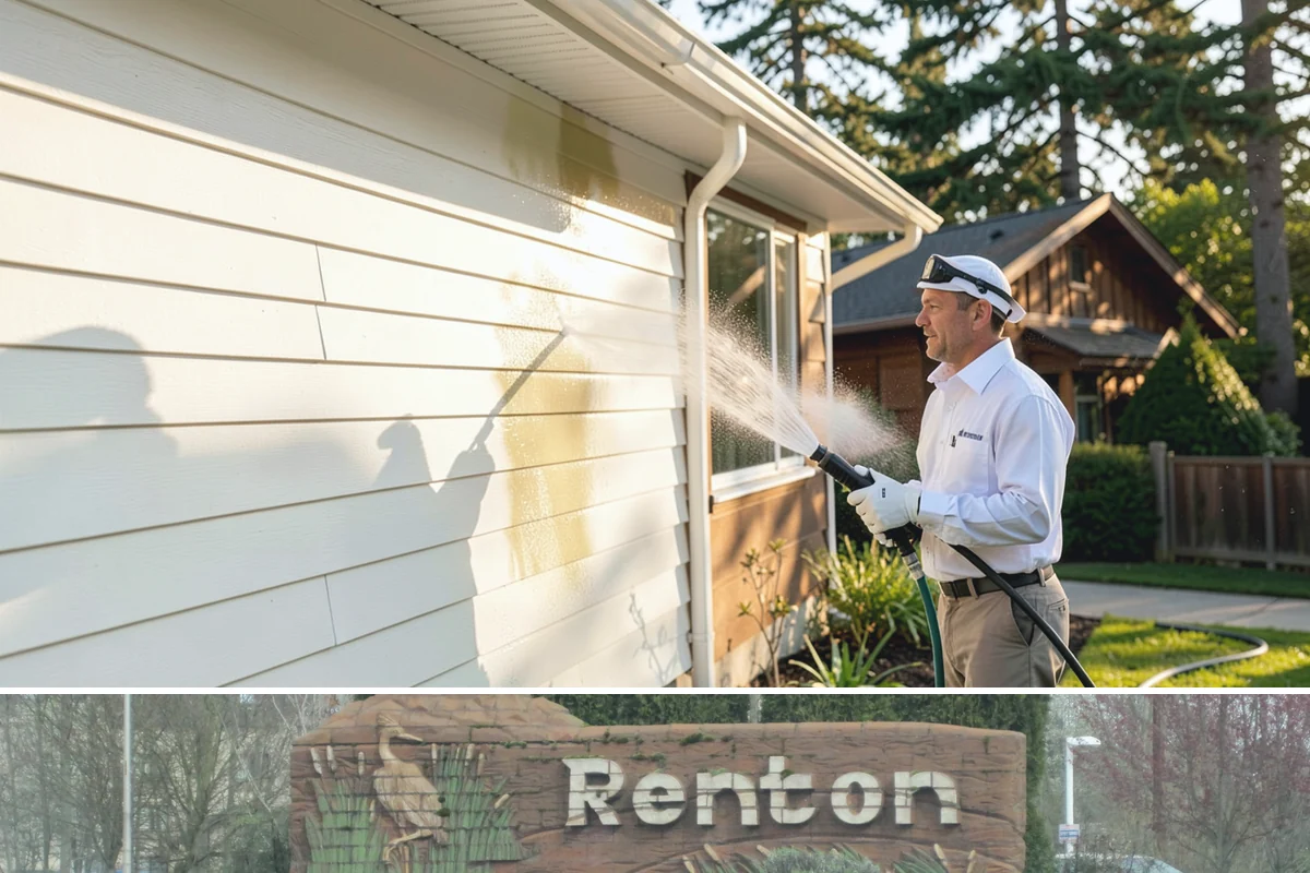Gutter Brightening in Renton, King County, WA - Brighten in the drier summer stretch so the treatment works without immediate rain washing it off.