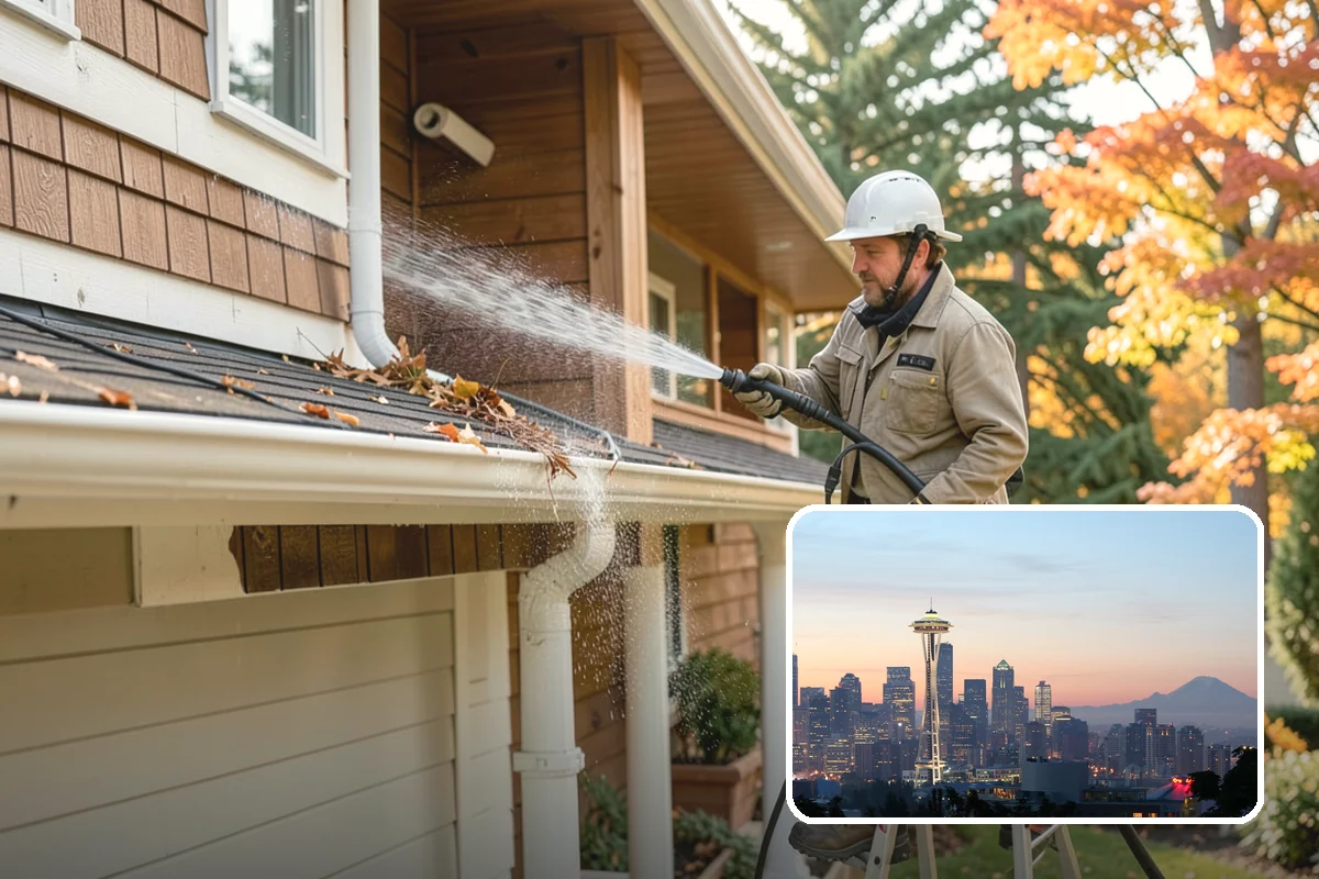 Gutter Brightening in Seattle, King County, WA - Lifts chalky weathered film that plain washing misses