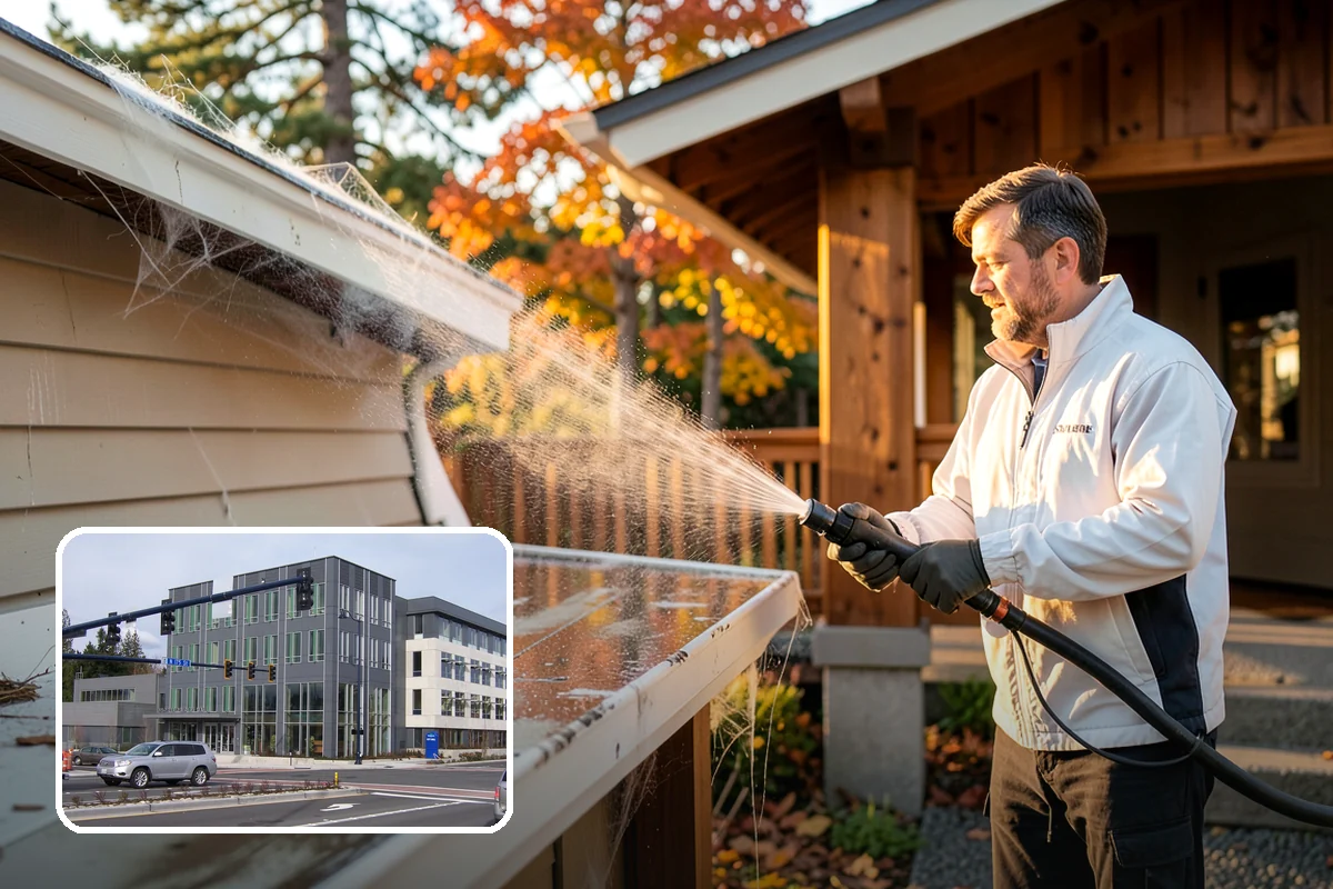 Gutter Brightening in Shoreline, King County, WA - Lifts chalky weathered film that plain washing misses