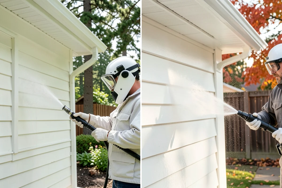 Gutter Brightening in Shoreline, King County, WA - Pre-rinse the gutter exteriors to remove loose dirt