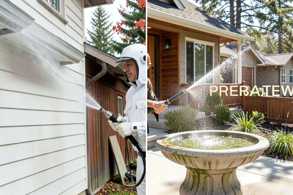 Gutter Brightening in Snoqualmie, King County, WA - Pre-rinse the gutter exteriors to remove loose dirt