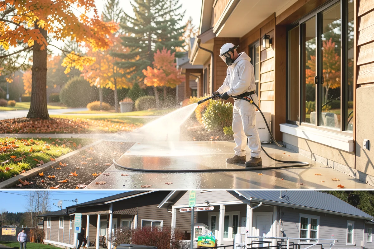 Gutter Brightening in South Prairie, Pierce County, WA - Brighten in the drier summer stretch so the treatment works without immediate rain washing it off.