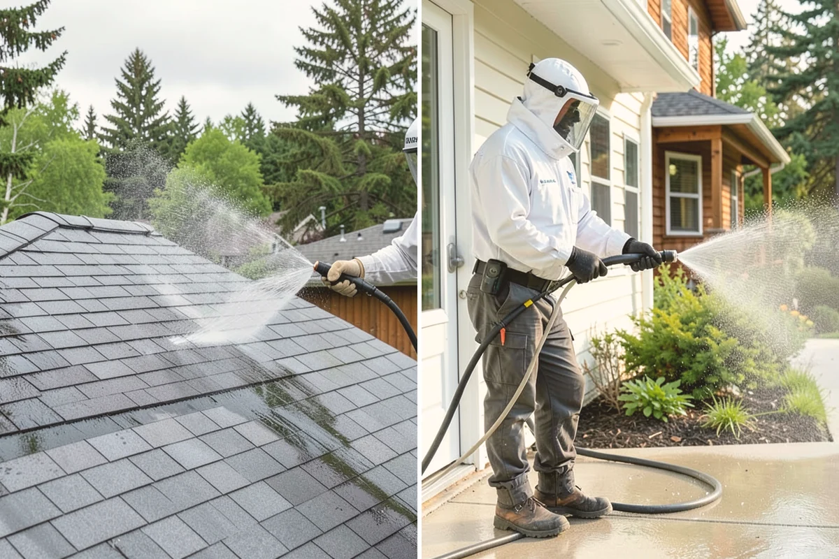 Gutter Brightening in Stanwood, Snohomish County, WA - Pre-rinse the gutter exteriors to remove loose dirt