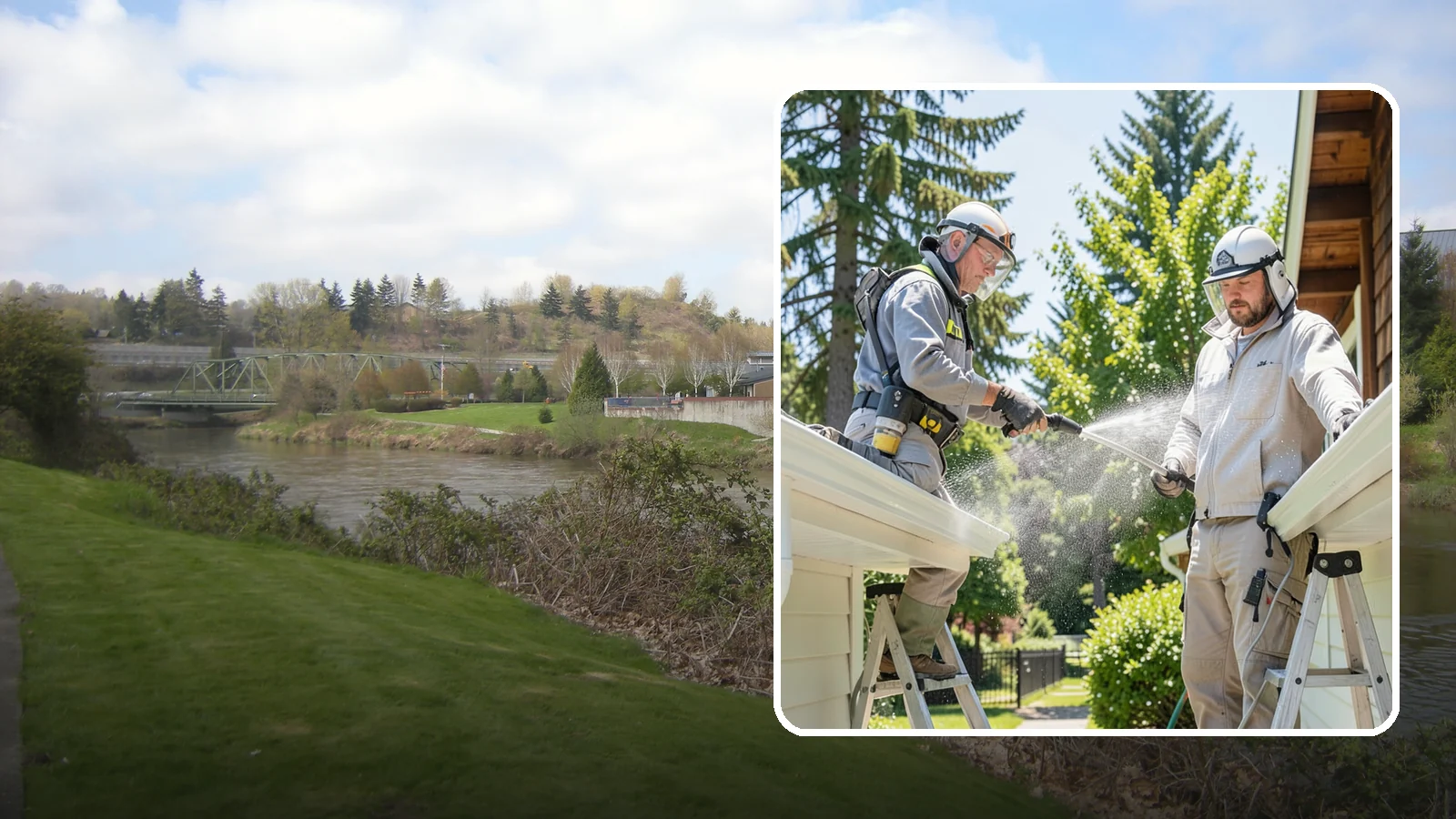 Gutter Brightening in Tukwila, King County, WA - A brightening treatment that lifts dull, chalky buildup from gutter exteriors to renew their factory sheen.