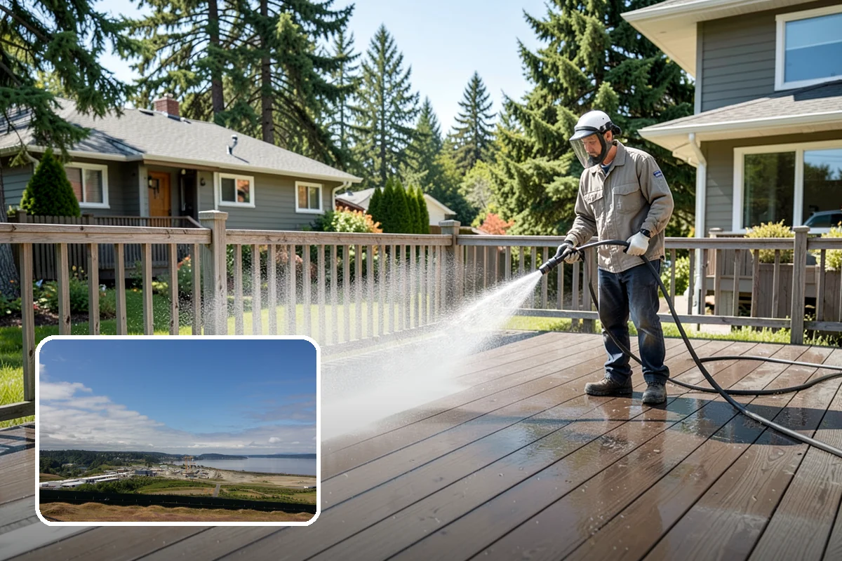 Gutter Brightening in University Place, Pierce County, WA - Lifts chalky weathered film that plain washing misses