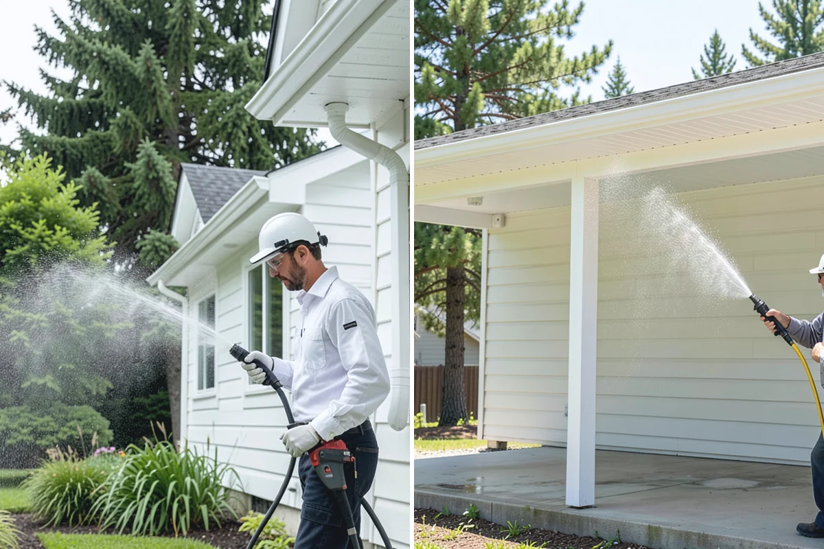 Gutter Brightening in Wilkeson, Pierce County, WA - Pre-rinse the gutter exteriors to remove loose dirt