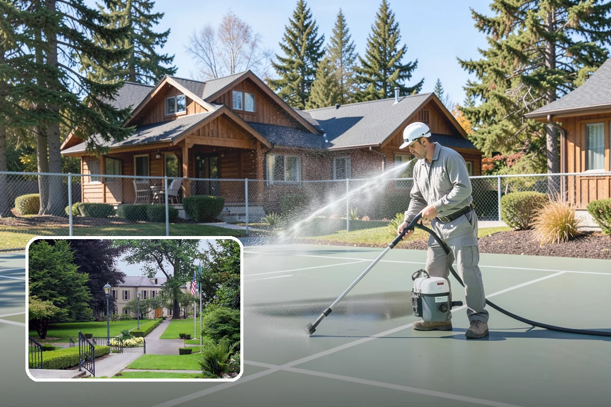 Gutter Brightening in Woodinville, King County, WA - Lifts chalky weathered film that plain washing misses