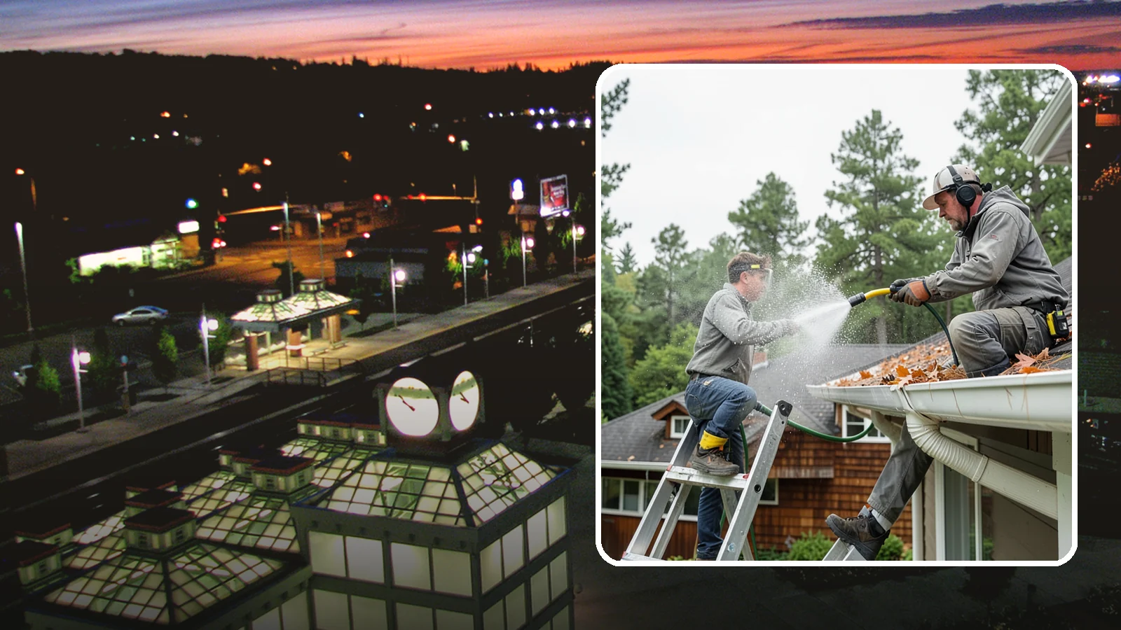 Gutter Cleaning in Auburn, King County, WA - Full clean-out of gutters clogged with the fir needles, moss, and maple leaves that fill Northwest troughs every season.