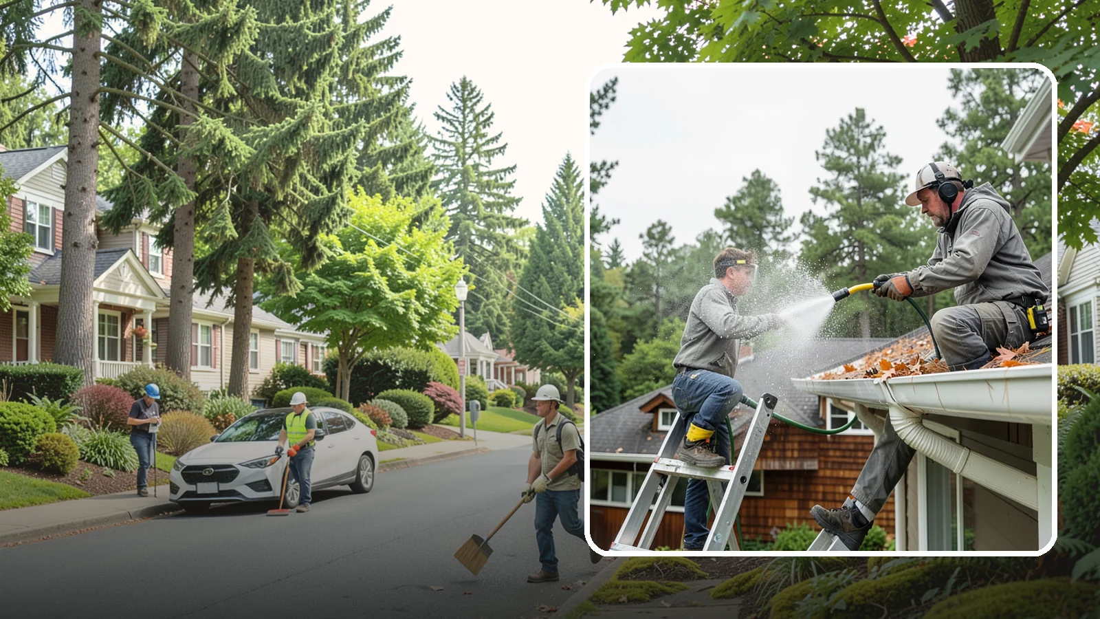 Gutter Cleaning in Beaux Arts Village, King County, WA - Full clean-out of gutters clogged with the fir needles, moss, and maple leaves that fill Northwest troughs every season.