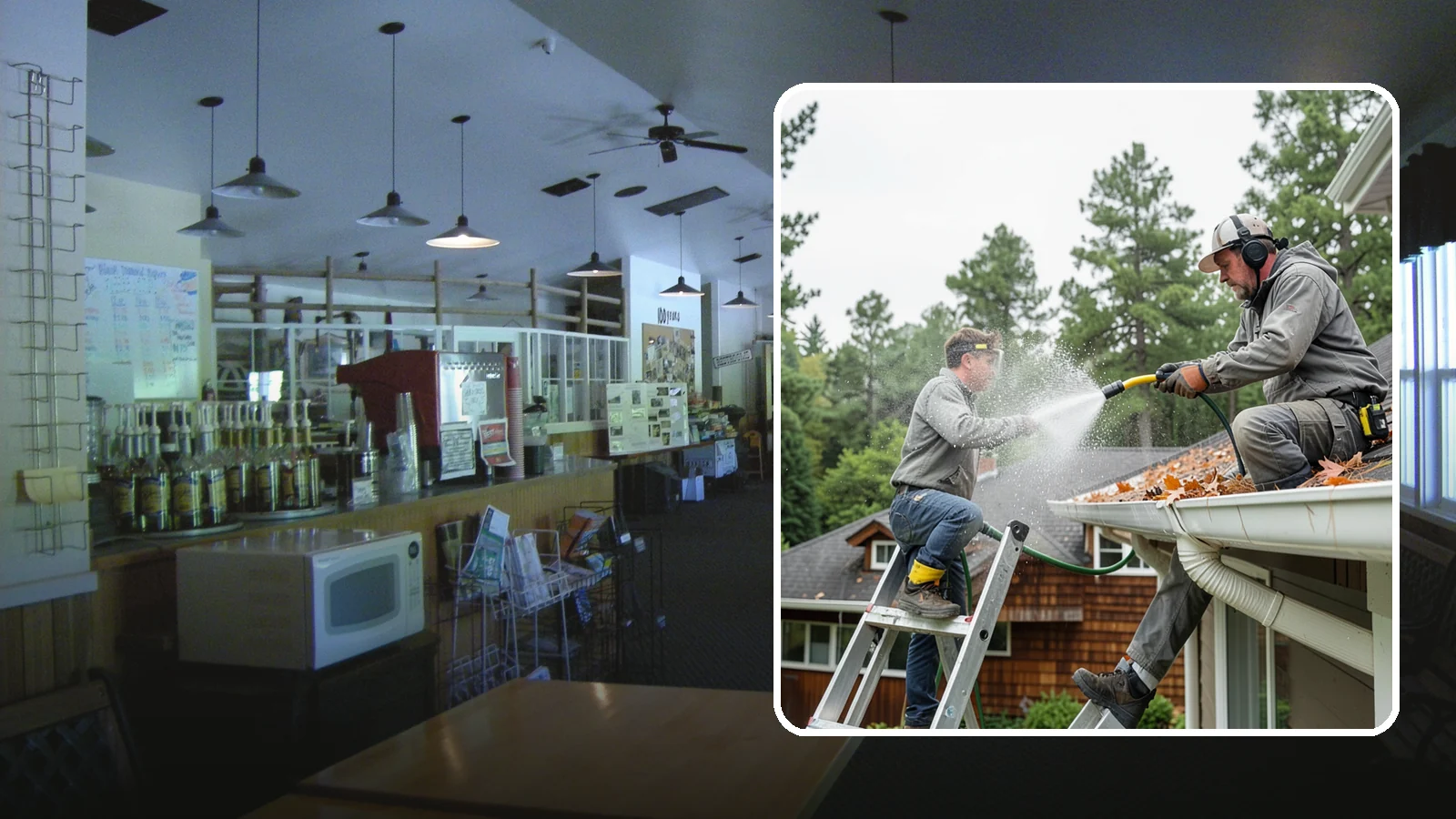 Gutter Cleaning in Black Diamond, King County, WA - Full clean-out of gutters clogged with the fir needles, moss, and maple leaves that fill Northwest troughs every season.
