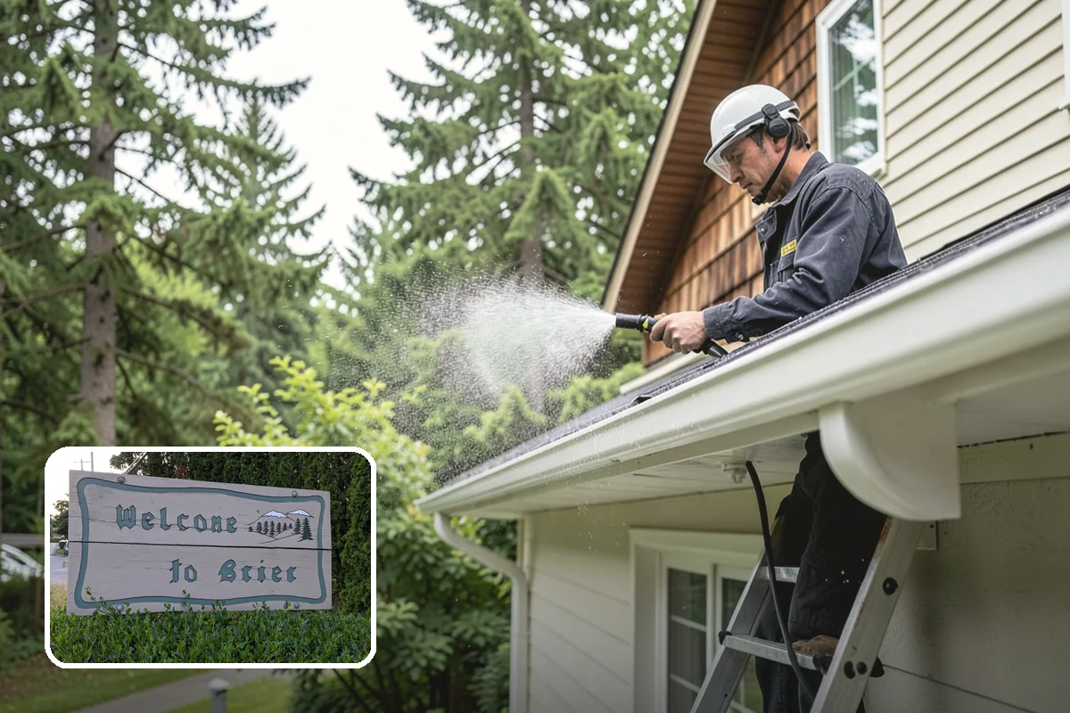 Gutter Cleaning in Brier, Snohomish County, WA - Clears fir needles, moss, and leaves from the troughs