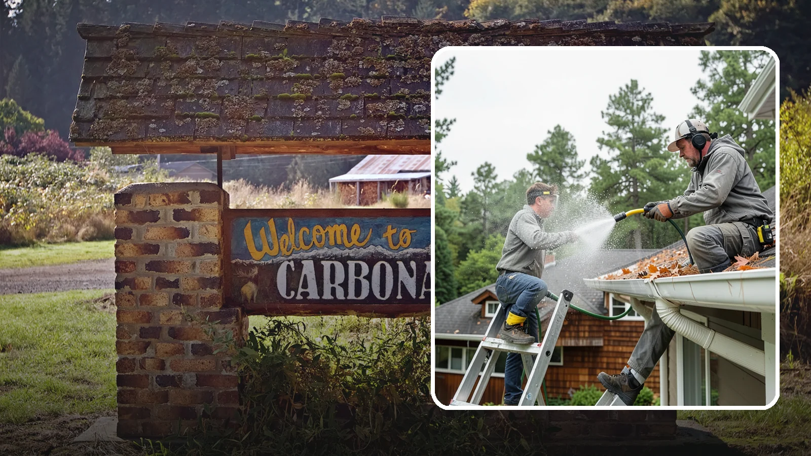 Gutter Cleaning in Carbonado, Pierce County, WA - Full clean-out of gutters clogged with the fir needles, moss, and maple leaves that fill Northwest troughs every season.