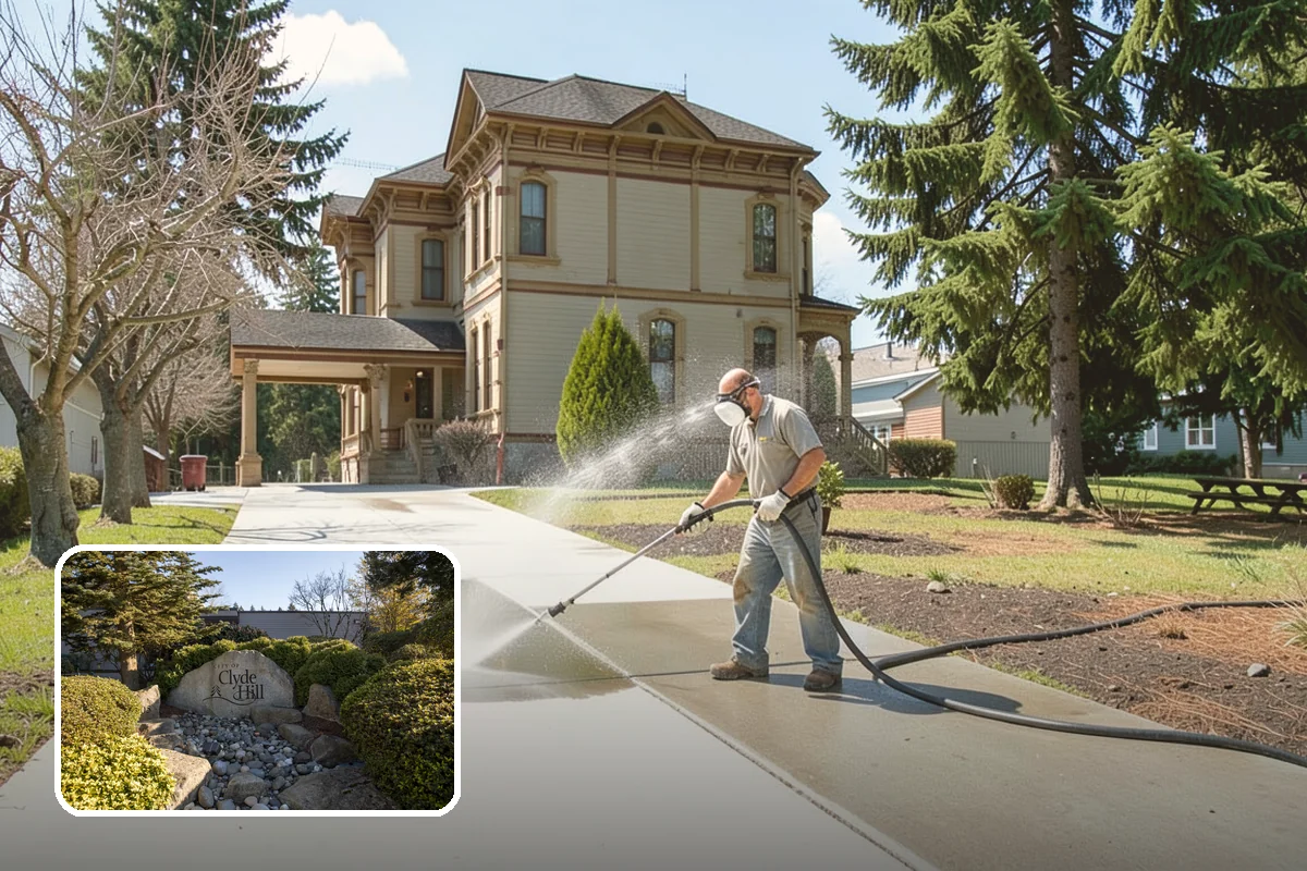 Gutter Cleaning in Clyde Hill, King County, WA - Clears fir needles, moss, and leaves from the troughs