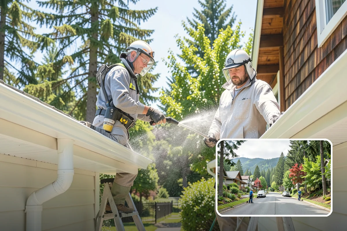 Gutter Cleaning in Darrington, Snohomish County, WA - Clears fir needles, moss, and leaves from the troughs