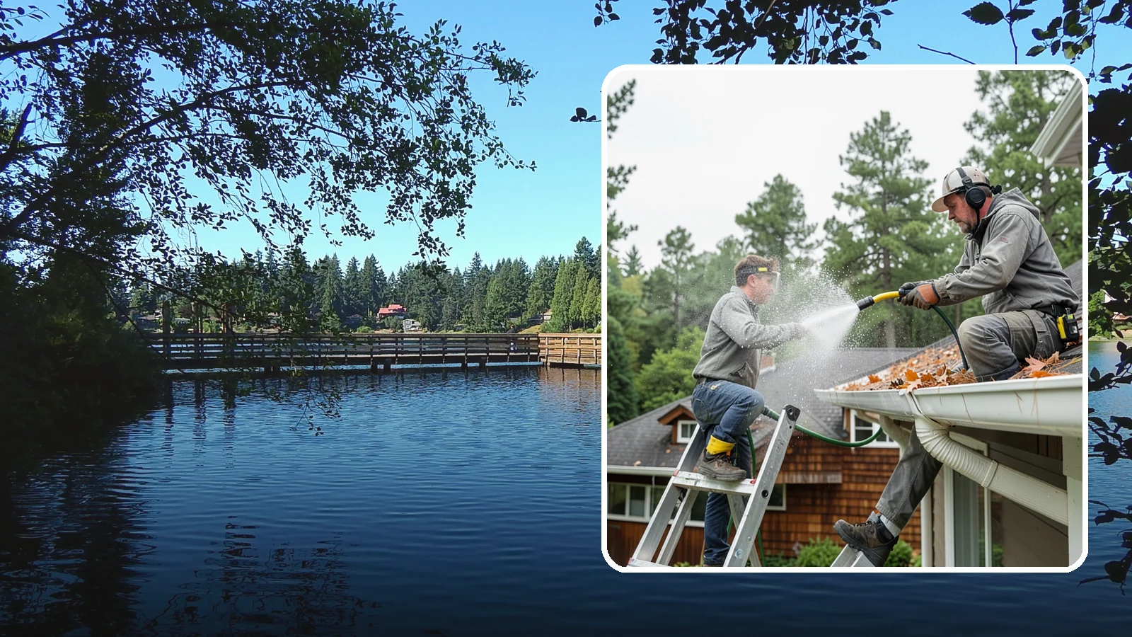 Gutter Cleaning in Federal Way, King County, WA - Full clean-out of gutters clogged with the fir needles, moss, and maple leaves that fill Northwest troughs every season.