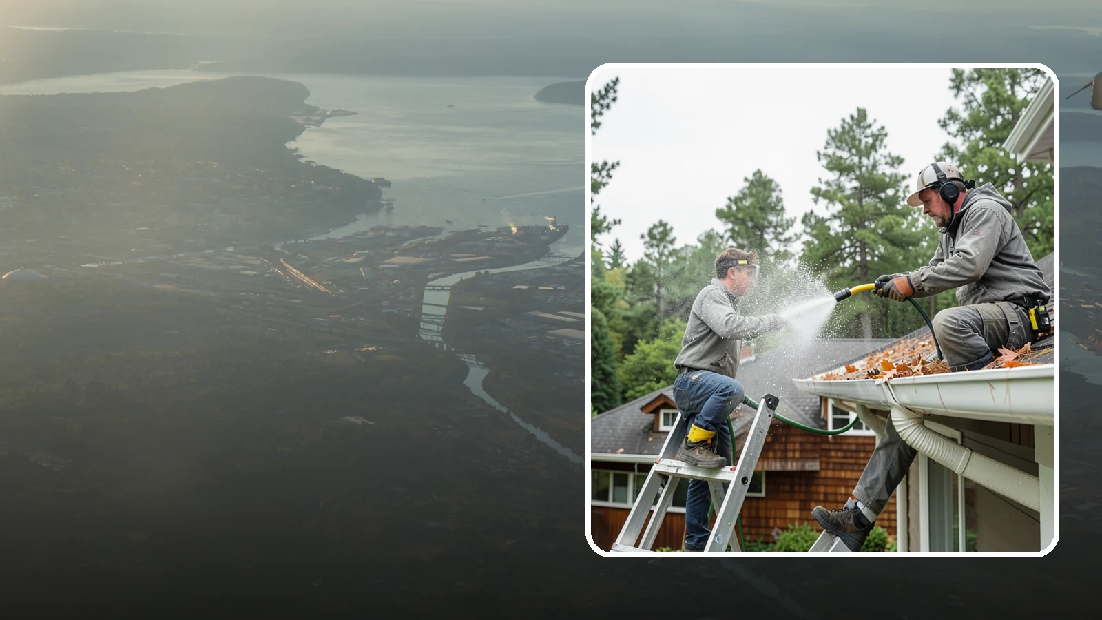 Gutter Cleaning in Fife, Pierce County, WA - Full clean-out of gutters clogged with the fir needles, moss, and maple leaves that fill Northwest troughs every season.