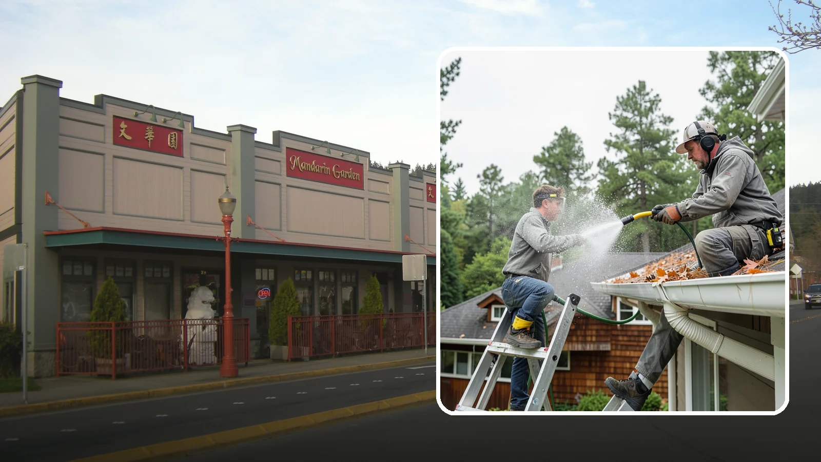 Gutter Cleaning in Issaquah, King County, WA - Full clean-out of gutters clogged with the fir needles, moss, and maple leaves that fill Northwest troughs every season.