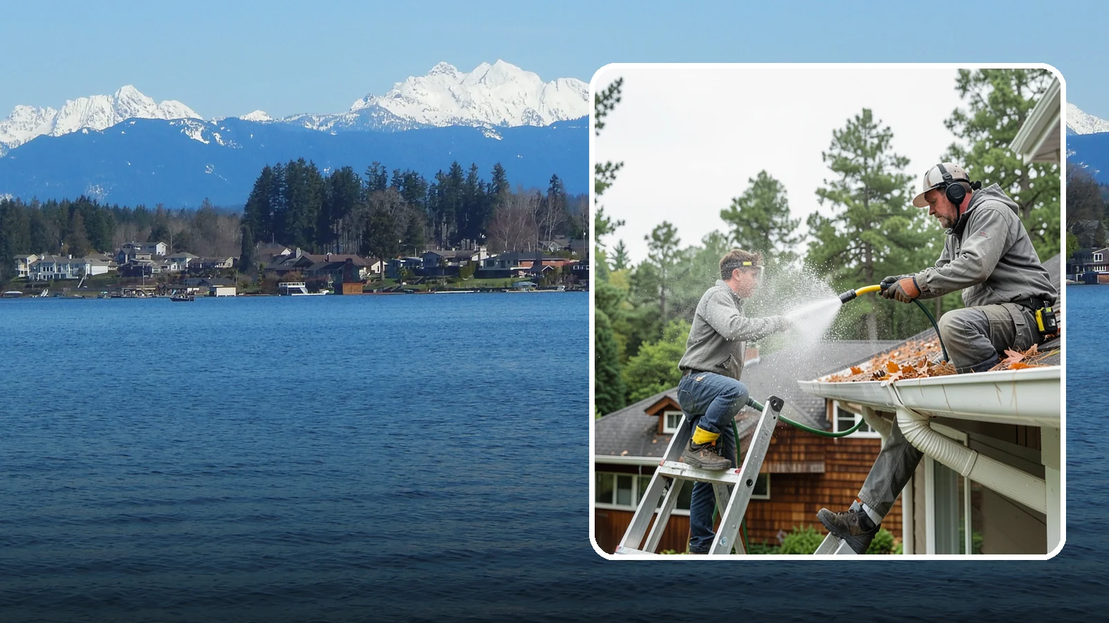 Gutter Cleaning in Lake Stevens, Snohomish County, WA - Full clean-out of gutters clogged with the fir needles, moss, and maple leaves that fill Northwest troughs every season.