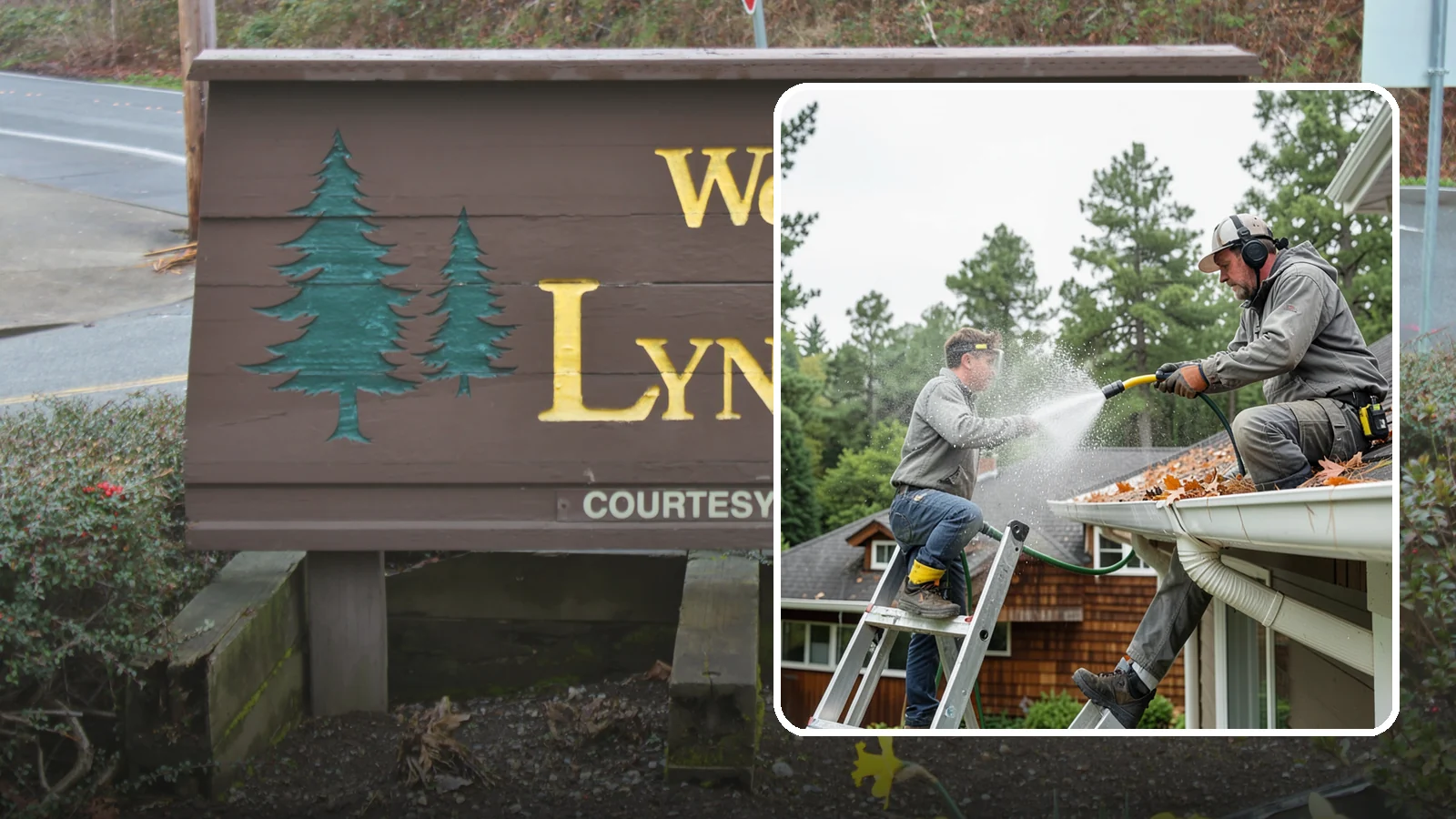Gutter Cleaning in Lynnwood, Snohomish County, WA - Full clean-out of gutters clogged with the fir needles, moss, and maple leaves that fill Northwest troughs every season.
