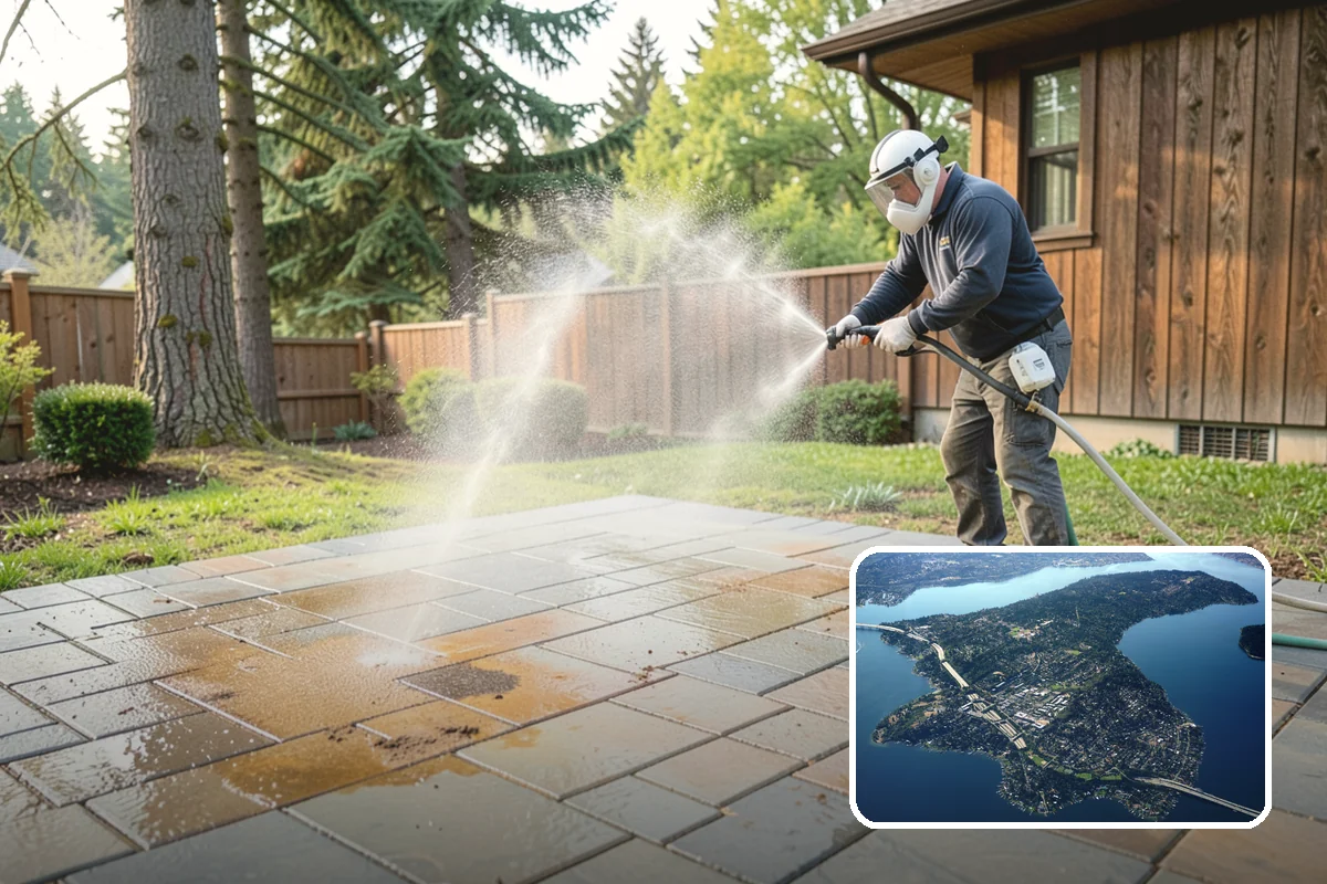 Gutter Cleaning in Mercer Island, King County, WA - Clears fir needles, moss, and leaves from the troughs