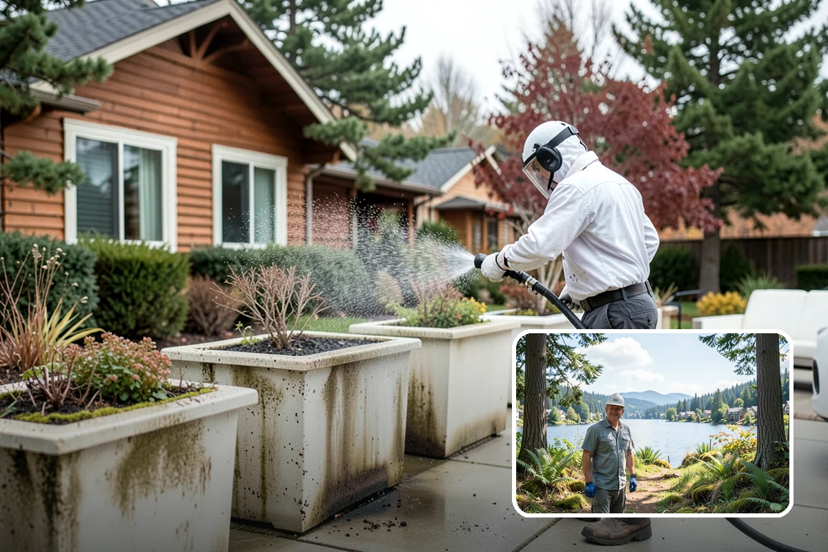 Gutter Cleaning in Milton, King County, WA - Clears fir needles, moss, and leaves from the troughs