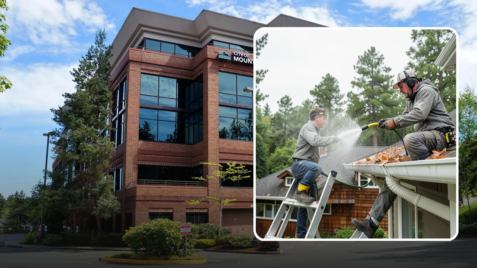 Gutter Cleaning in Mountlake Terrace, Snohomish County, WA - Full clean-out of gutters clogged with the fir needles, moss, and maple leaves that fill Northwest troughs every season.