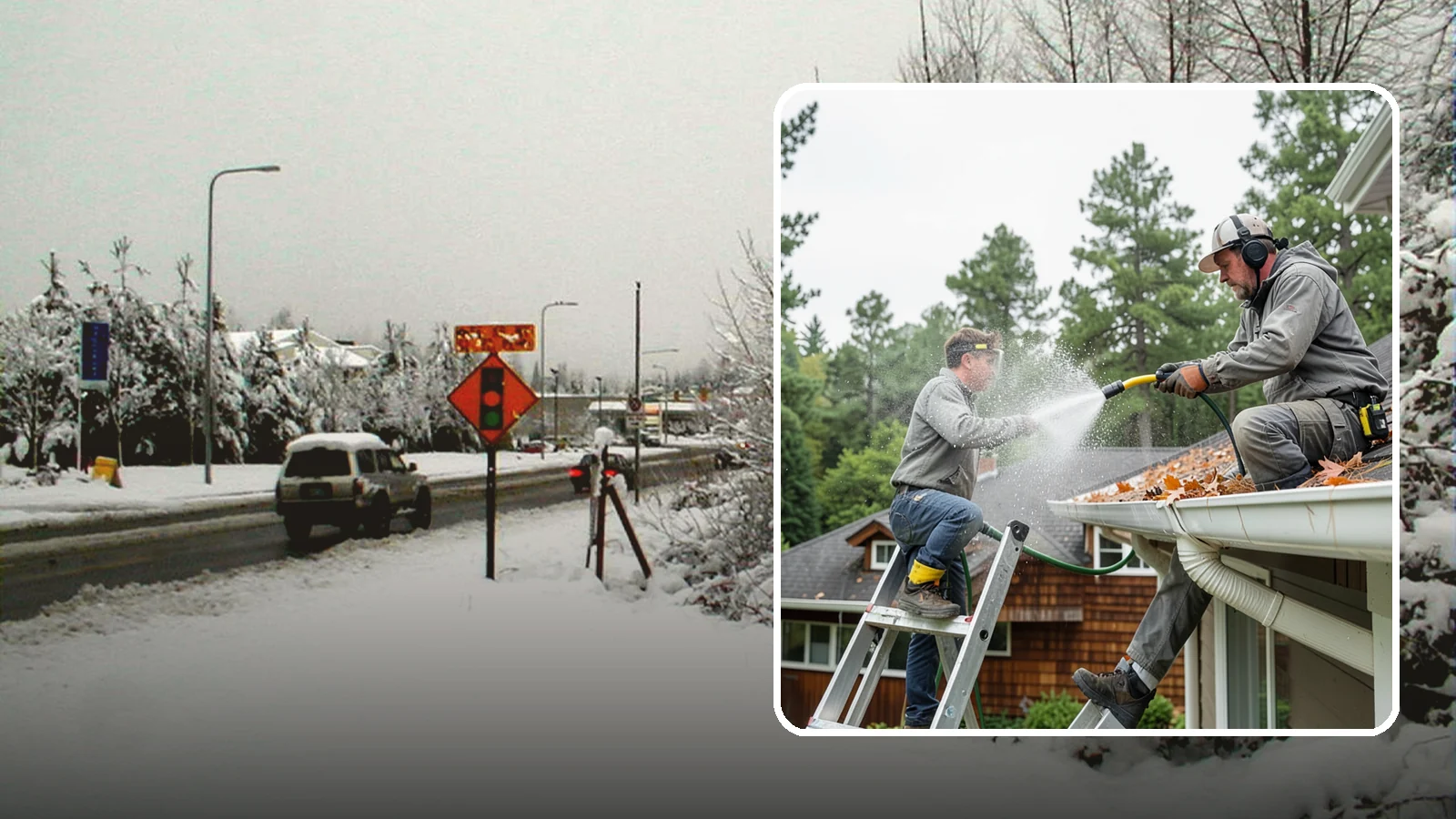 Gutter Cleaning in Newcastle, King County, WA - Full clean-out of gutters clogged with the fir needles, moss, and maple leaves that fill Northwest troughs every season.