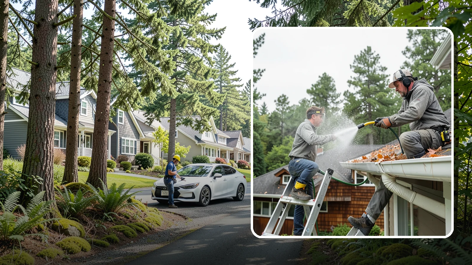 Gutter Cleaning in Normandy Park, King County, WA - Full clean-out of gutters clogged with the fir needles, moss, and maple leaves that fill Northwest troughs every season.