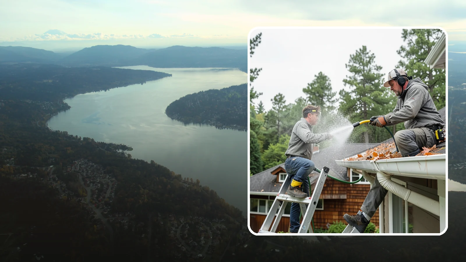 Gutter Cleaning in Sammamish, King County, WA - Full clean-out of gutters clogged with the fir needles, moss, and maple leaves that fill Northwest troughs every season.