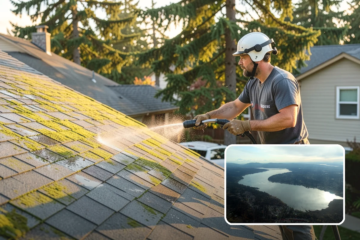 Gutter Cleaning in Sammamish, King County, WA - Clears fir needles, moss, and leaves from the troughs