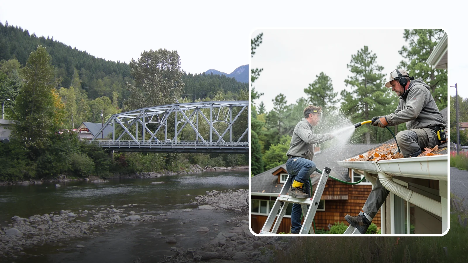 Gutter Cleaning in Skykomish, King County, WA - Full clean-out of gutters clogged with the fir needles, moss, and maple leaves that fill Northwest troughs every season.