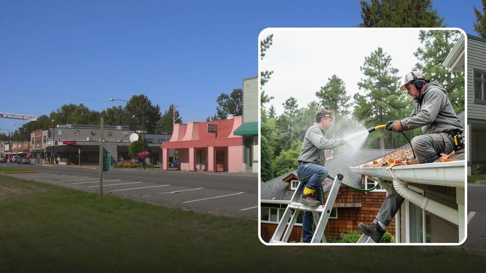 Gutter Cleaning in Snoqualmie, King County, WA - Full clean-out of gutters clogged with the fir needles, moss, and maple leaves that fill Northwest troughs every season.