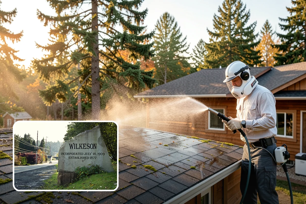 Gutter Cleaning in Wilkeson, Pierce County, WA - Clears fir needles, moss, and leaves from the troughs