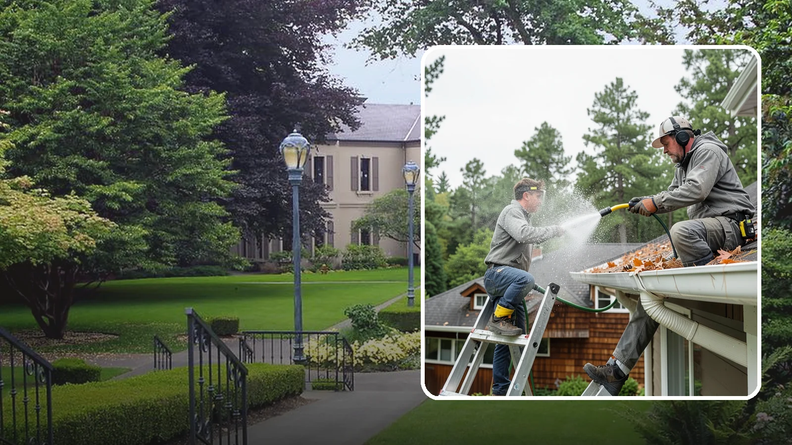 Gutter Cleaning in Woodinville, King County, WA - Full clean-out of gutters clogged with the fir needles, moss, and maple leaves that fill Northwest troughs every season.