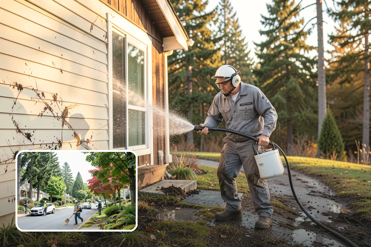 Gutter Face Cleaning in Beaux Arts Village, King County, WA - Clears everyday grime, pollen, and green film from the faces