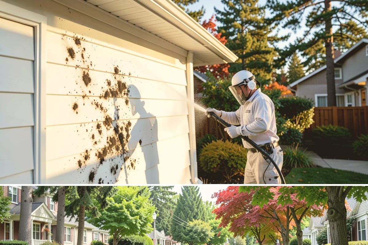 Gutter Face Cleaning in Beaux Arts Village, King County, WA - A spring face cleaning clears off the winter's accumulated film and pollen ahead of summer.