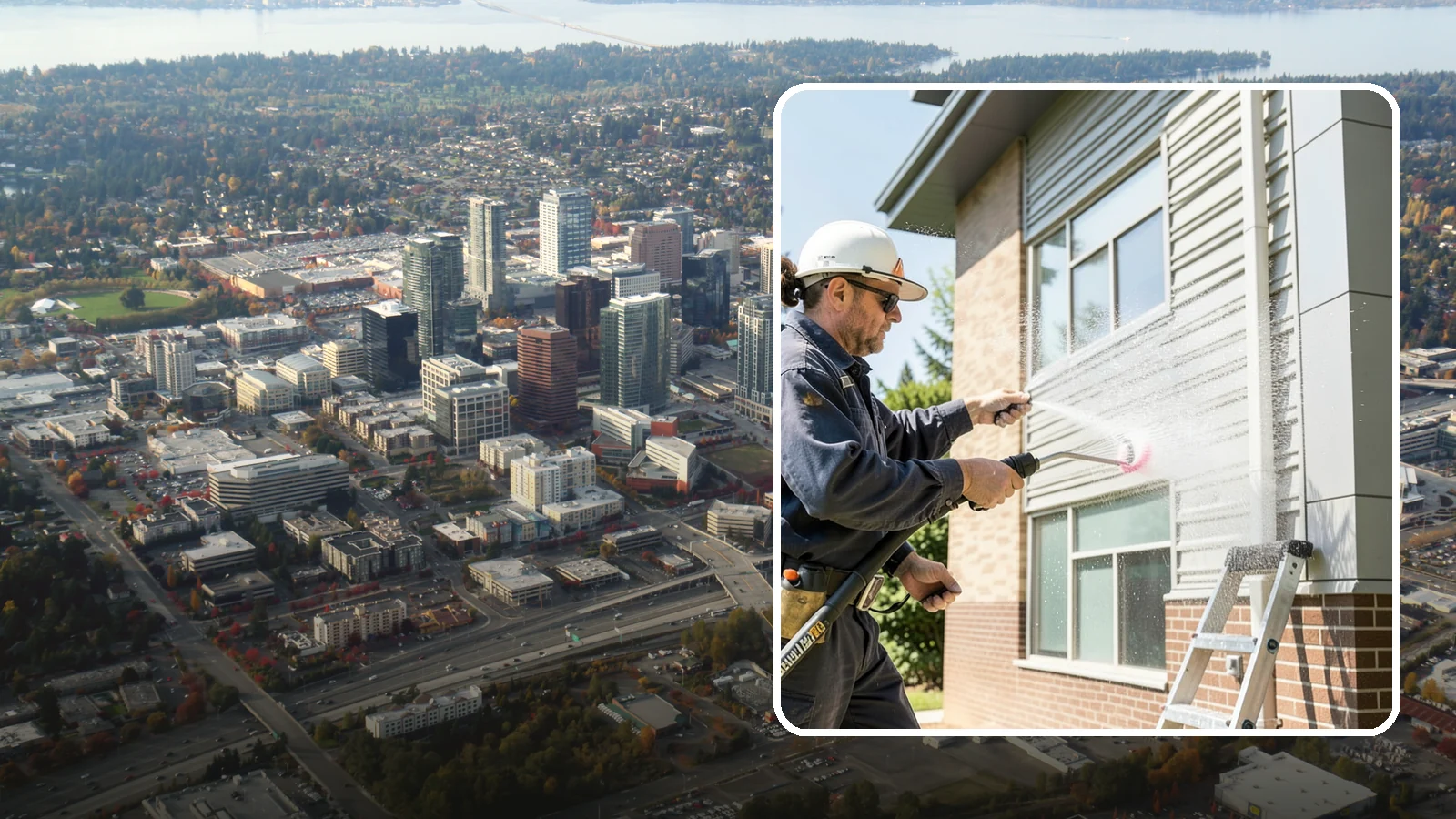 Gutter Face Cleaning in Bellevue, King County, WA - Straightforward cleaning of the visible gutter faces to clear grime, cobwebs, and organic film.