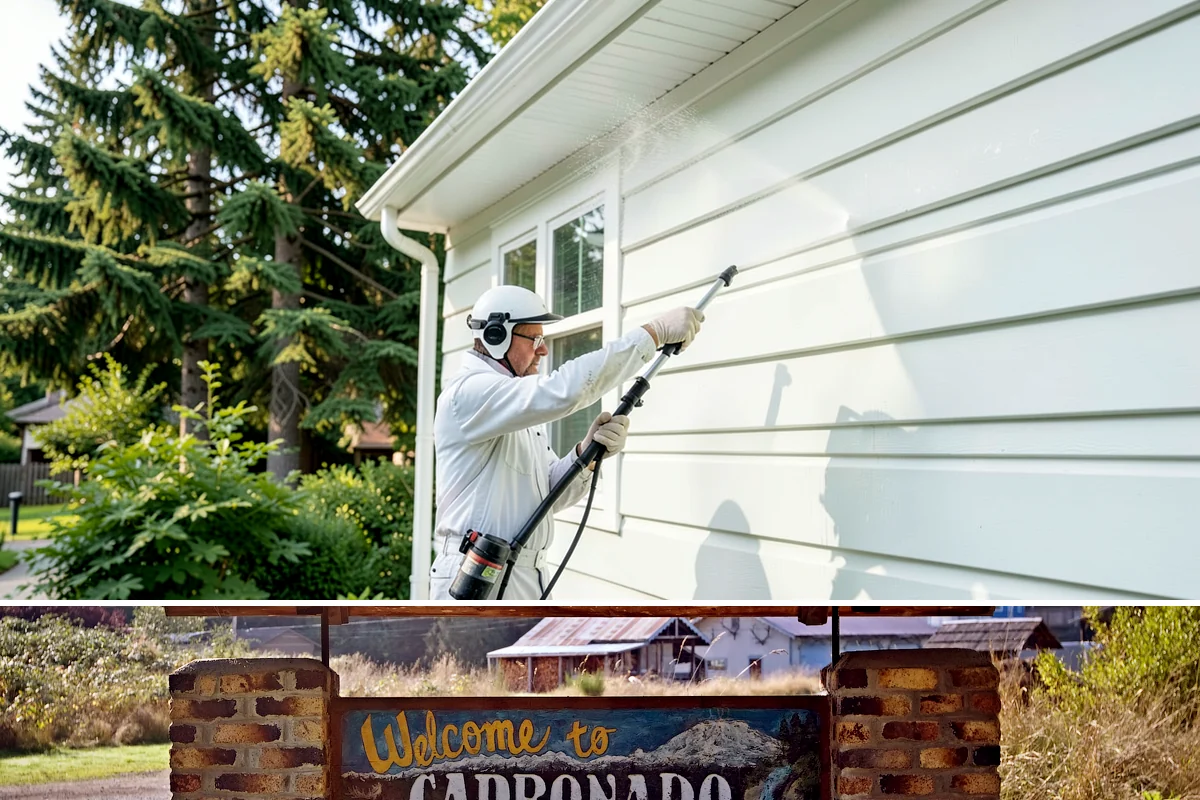 Gutter Face Cleaning in Carbonado, Pierce County, WA - A spring face cleaning clears off the winter's accumulated film and pollen ahead of summer.