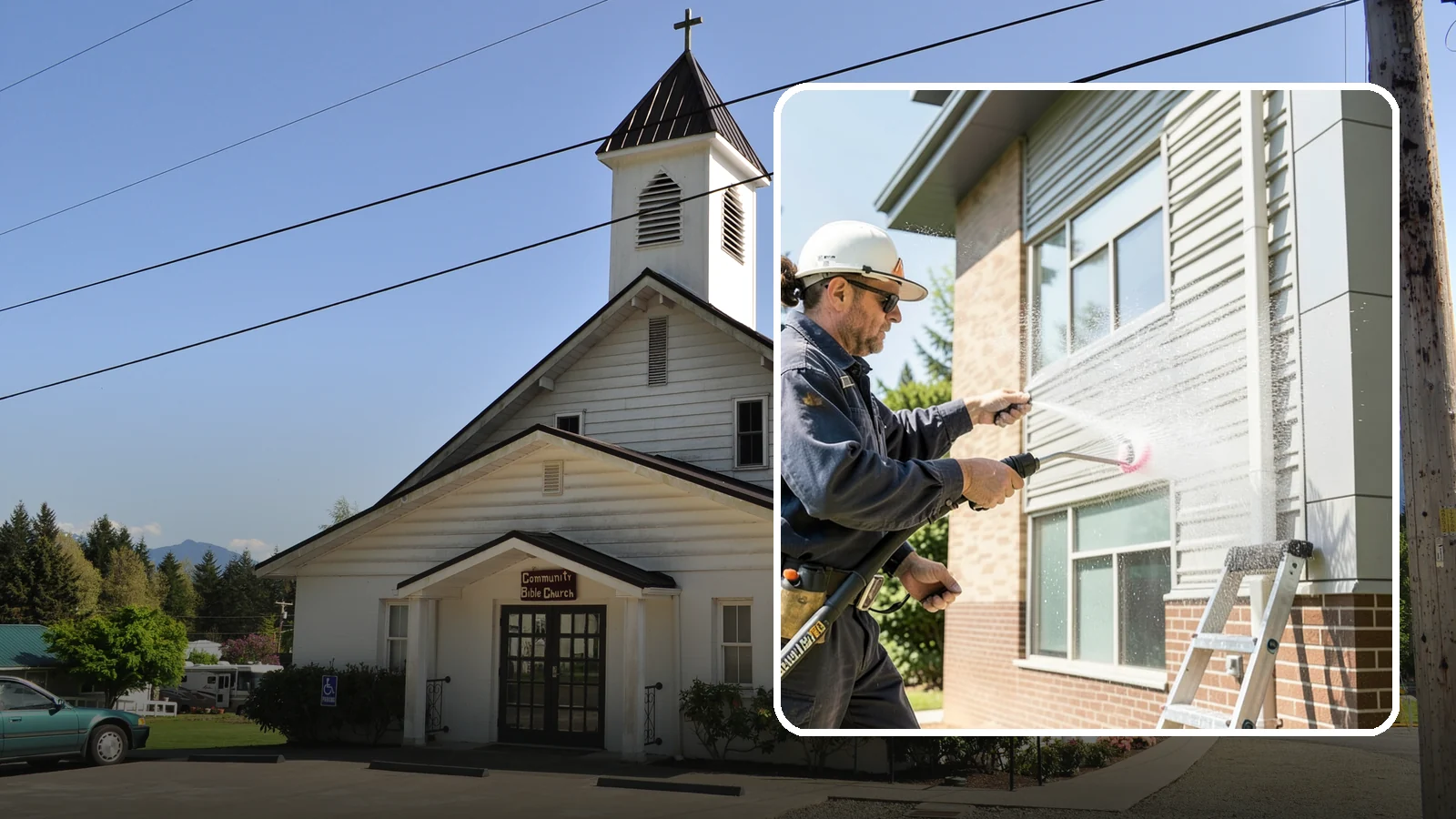 Gutter Face Cleaning in Concrete, Skagit County, WA - Straightforward cleaning of the visible gutter faces to clear grime, cobwebs, and organic film.